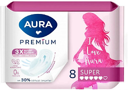 AURA  PREMIUM Прокладки гигиенические Super 8 шт/24