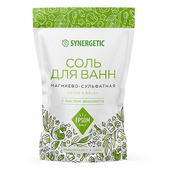 SYNERGETIC Соль для ванн магниево-сульфатная с маслом эвкалипта 1 кг/6