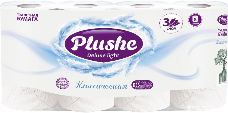 PLUSHE Туалетная Бумага Deluxe Light классическая 8 рулонов/24