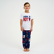 Пижама детская для мальчика Kaftan Super белый/синий 7096170