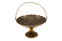Ethnic Chic Конфетница с ручкой на ножке 24*14 см эмаль черная/1