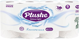 PLUSHE Туалетная Бумага Deluxe Light классическая 8 рулонов/24